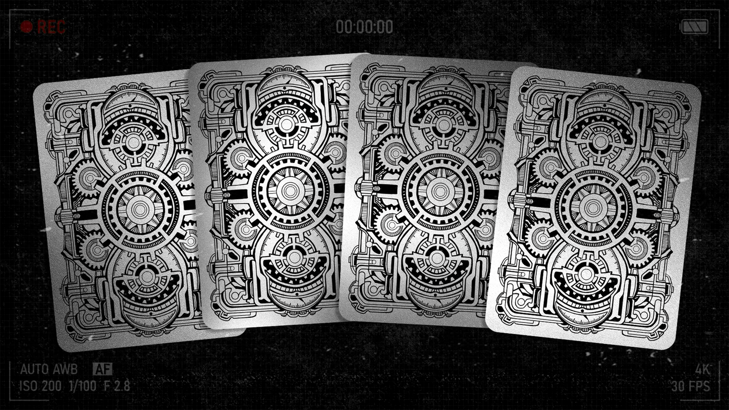 The image features the "The SCP Foundation Playing Cards 2nd Edition - Broken God Deck (Black Edition)." The card backs are displayed highlighting the dark, mechanical and detailed illustrations of the Broken God Deck.